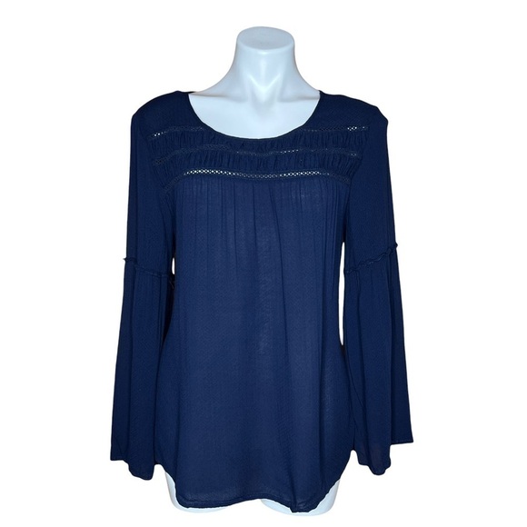 Westbound Navy Blue Lightweight Bell Sleeve Blouse Top - Picture 1 of 4